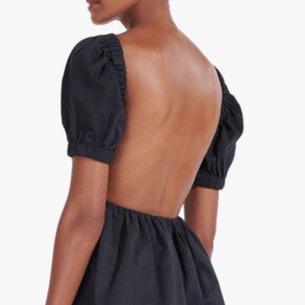 NWT $495 STAUD Alix Maxi Black Dress Puff Sleeves Size 2 Open Back - Picture 9 of 16